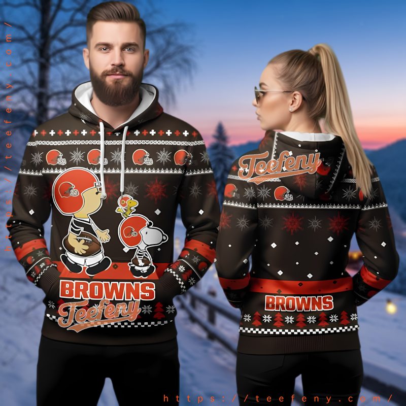 Cleveland Browns Snoopy Football 3D Ugly Christmas Hoodie Cleveland Browns Snoopy Football 3D Ugly Christmas Hoodie