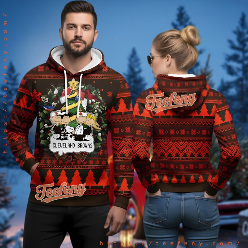 Cleveland Browns Snoopy Peanuts Gang Ugly Christmas Hoodie 3D Cleveland Browns Snoopy Peanuts Gang Ugly Christmas Hoodie 3D
