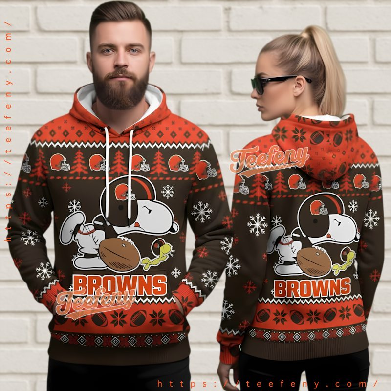 Cleveland Browns Snoopy Woodstock Football 3D Ugly Christmas Hoodie Cleveland Browns Snoopy Woodstock Football 3D Ugly Christmas Hoodie