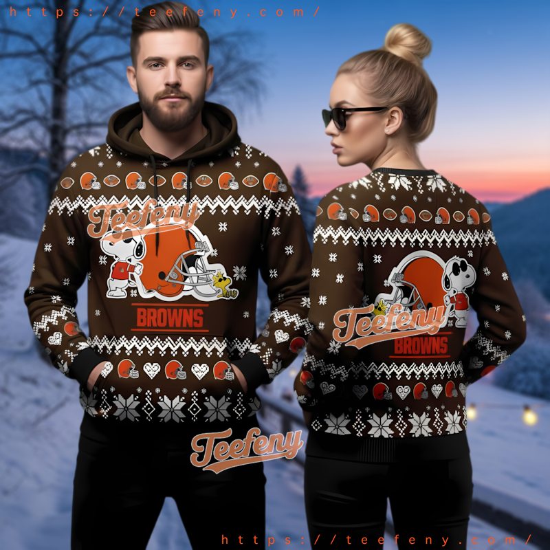 Cleveland Browns Snoopy Woodstock Ugly Xmas 3D Hoodie Cleveland Browns Snoopy Woodstock Ugly Xmas 3D Hoodie