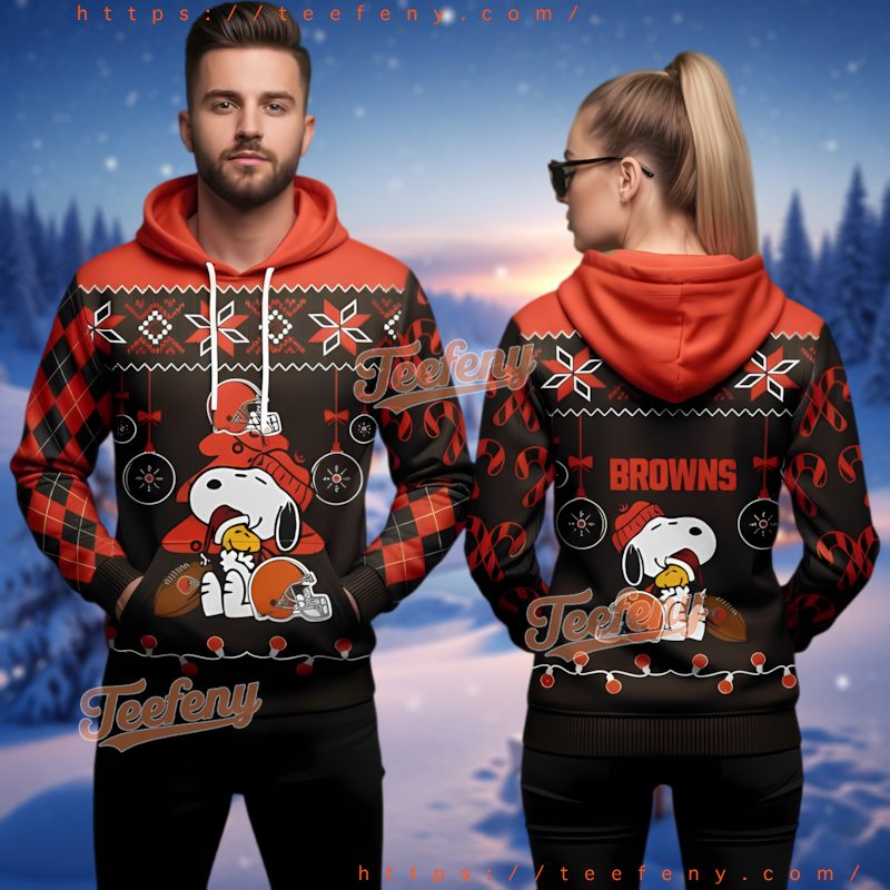 Cleveland Browns Snoopy Woodstock Xmas Tree 3D Ugly Hoodie Cleveland Browns Snoopy Woodstock Xmas Tree 3D Ugly Hoodie