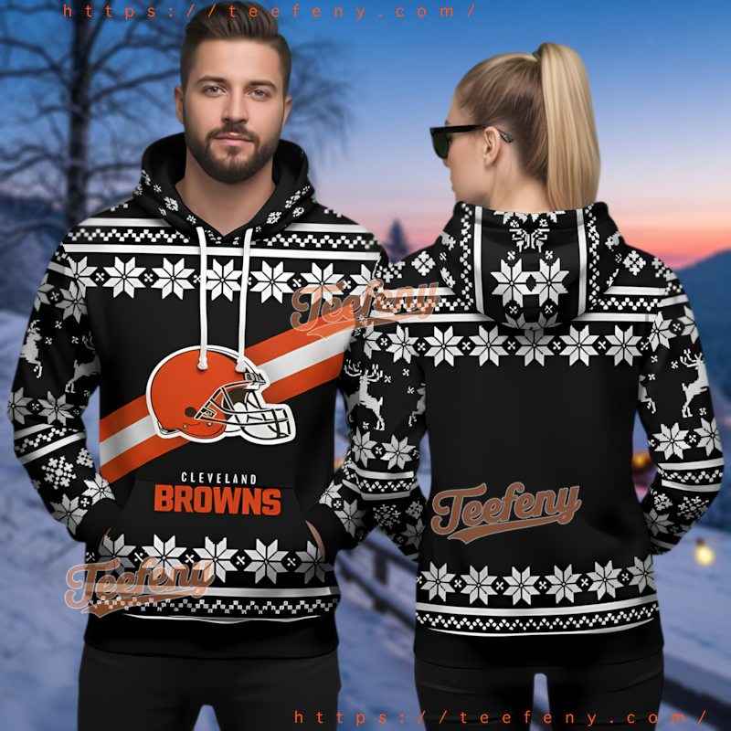 Cleveland Browns Snowflakes Pattern Ugly Christmas Hoodie 3D Cleveland Browns Snowflakes Pattern Ugly Christmas Hoodie 3D