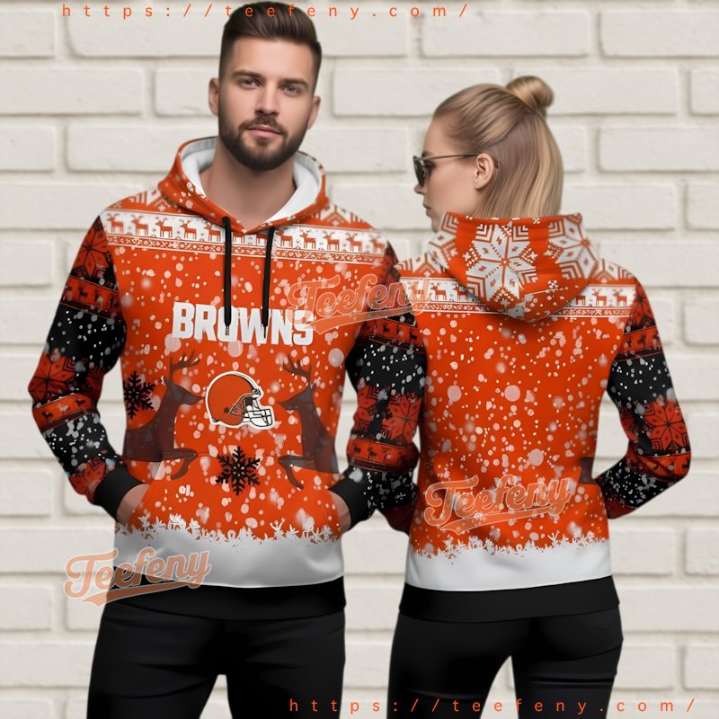 Cleveland Browns Snowy Design Ugly Christmas Hoodie 3D Xmas Fan Cleveland Browns Snowy Design Ugly Christmas Hoodie 3D Xmas Fan