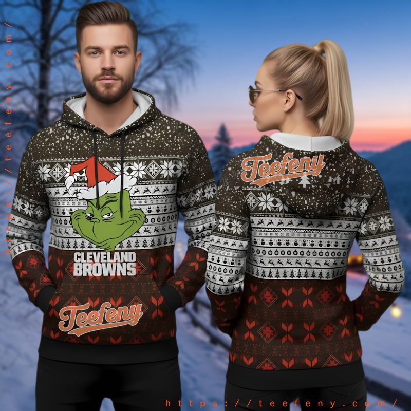 Cleveland Browns The Grinch Face 3D Ugly Christmas Hoodie Cleveland Browns The Grinch Face 3D Ugly Christmas Hoodie