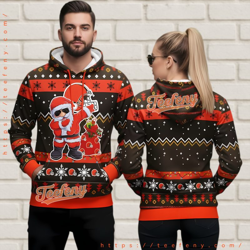 Cleveland Browns Ugly Christmas 3D Hoodie Santa Holding Bag Design Cleveland Browns Ugly Christmas 3D Hoodie Santa Holding Bag Design