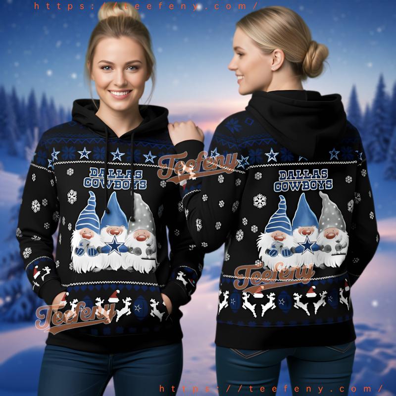 Dallas Cowboys Cute Christmas Gnomes 3D Ugly Hoodie Nfl Apparel