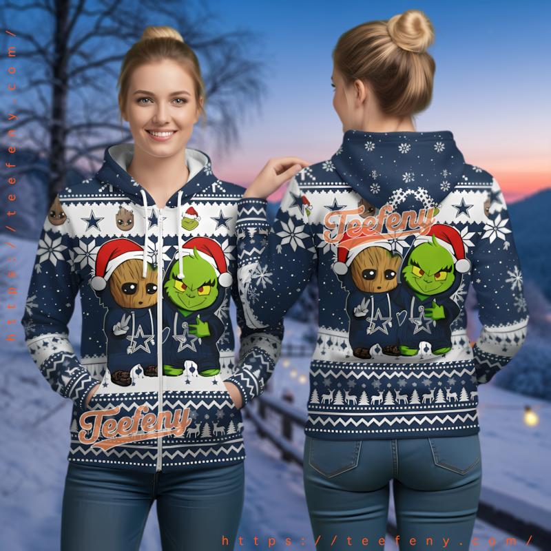 Dallas Cowboys Grinch And Baby Groot Ugly Christmas 3D Hoodie Teen