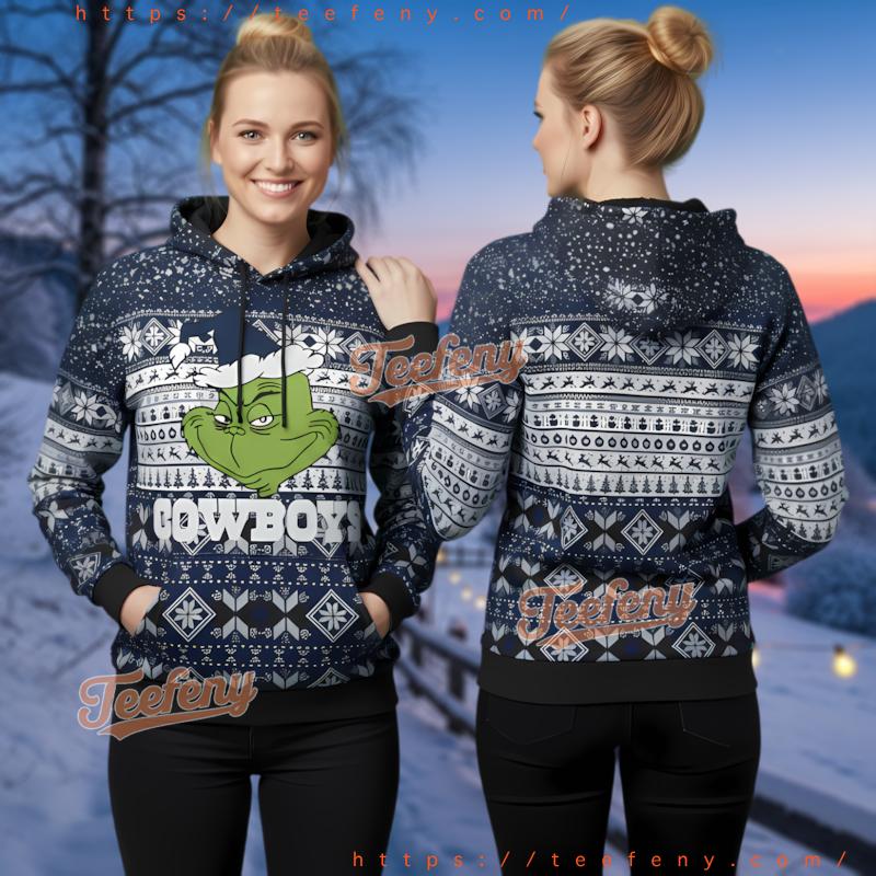 Dallas Cowboys Grinch Face Ugly Christmas 3D Hoodie Nfl Holiday