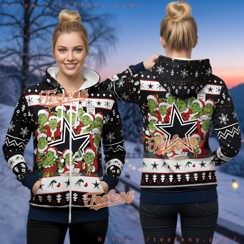 Dallas Cowboys Grinch Santa Squad 3D Ugly Christmas Hoodie Funny Fan Gift