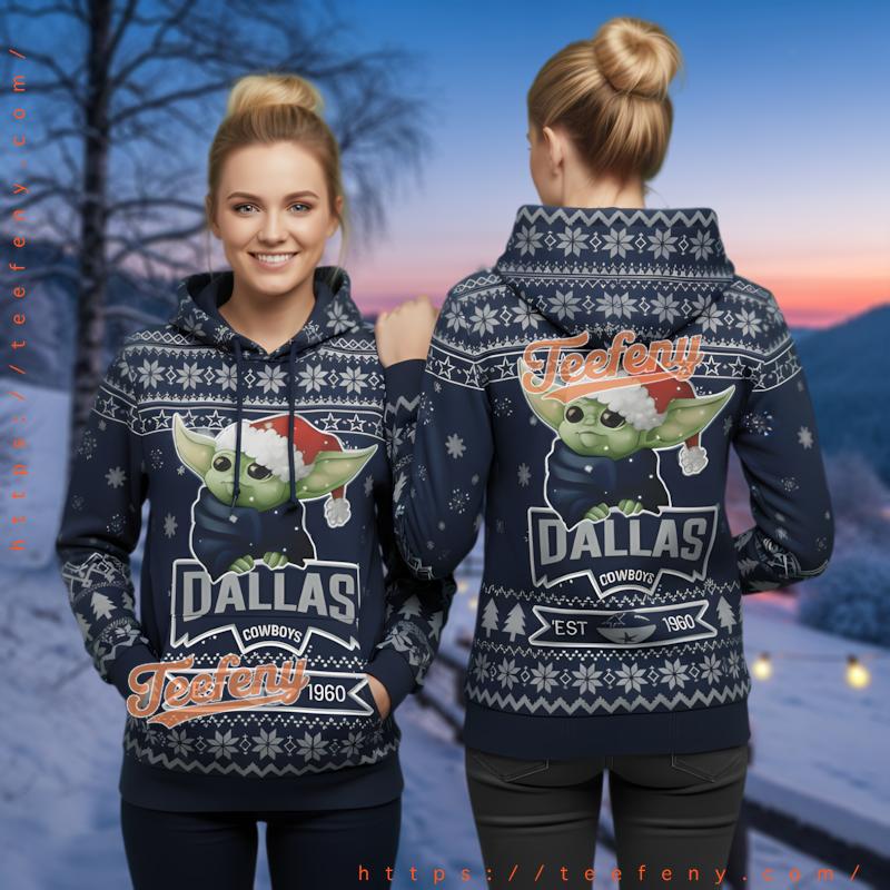 Dallas Cowboys Grogu Baby Yoda Ugly Christmas 3D Pullover Hoodie