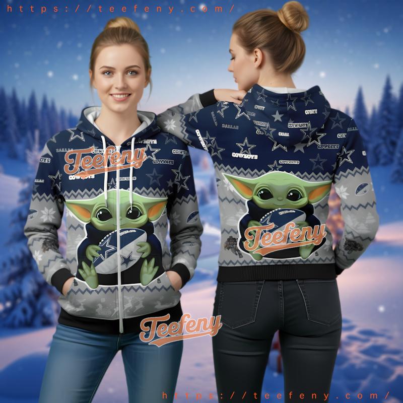 Dallas Cowboys Mandalorian Grogu 3D Zip Hoodie