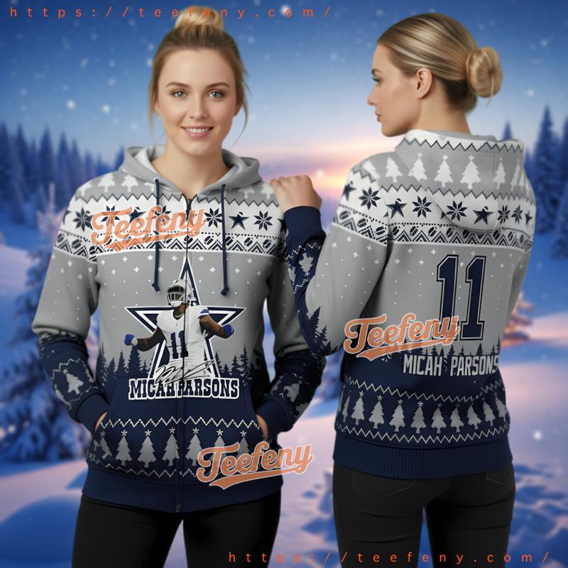 Dallas Cowboys Micah Parsons Ugly Christmas 3D Zipper Hoodie