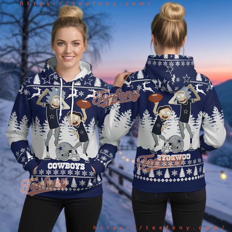 Dallas Cowboys Rick And Morty Ugly Christmas 3D Hoodie Cartoon Fan Gear