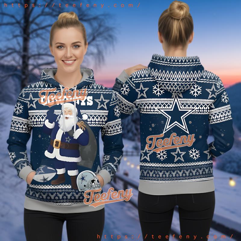 Dallas Cowboys Santa Claus Ugly Christmas 3D Hoodie Nfl Gift