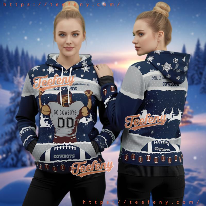 Dallas Cowboys Santa Sleigh Ugly 3D Hoodie Football