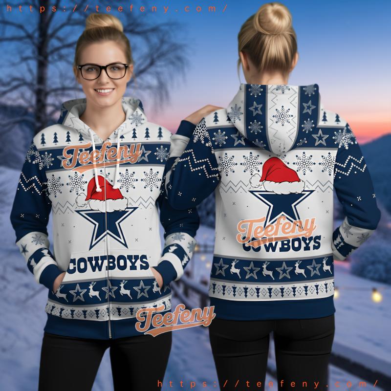Dallas Cowboys Star Logo Holiday Ugly Christmas Zipper Hoodie Festive Fan Gear