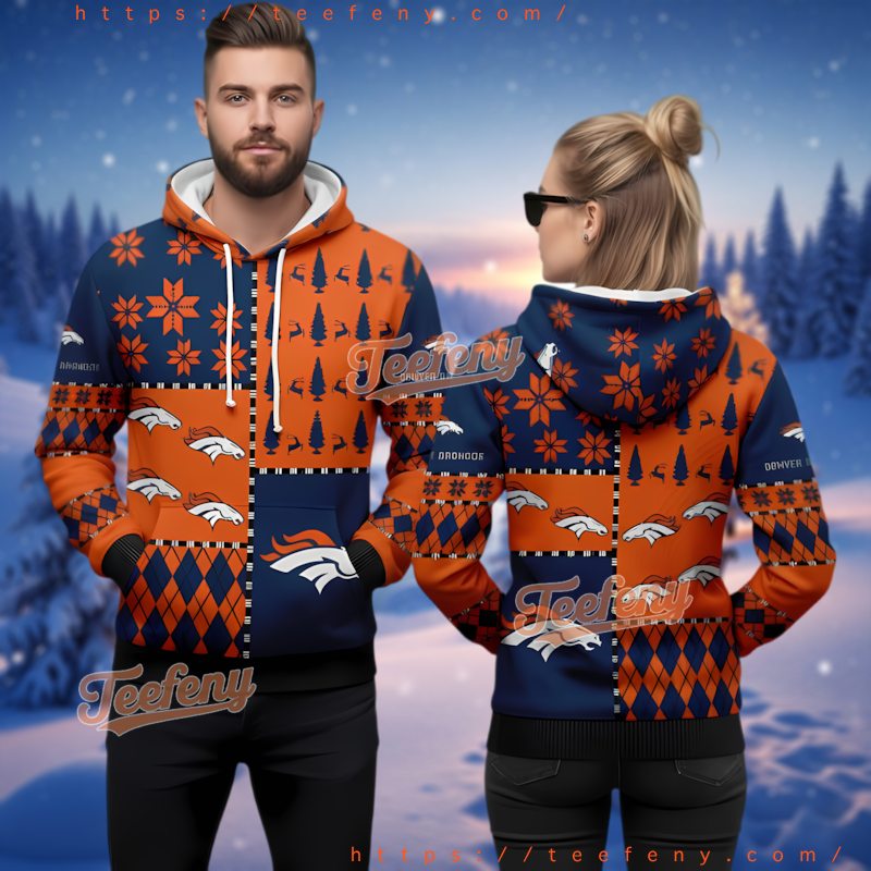 Denver Broncos Argyle Pattern Ugly Christmas Hoodie 3D