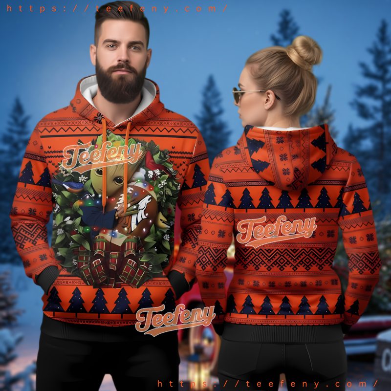 Denver Broncos Baby Groot Ugly Christmas 3D Hoodie Gift