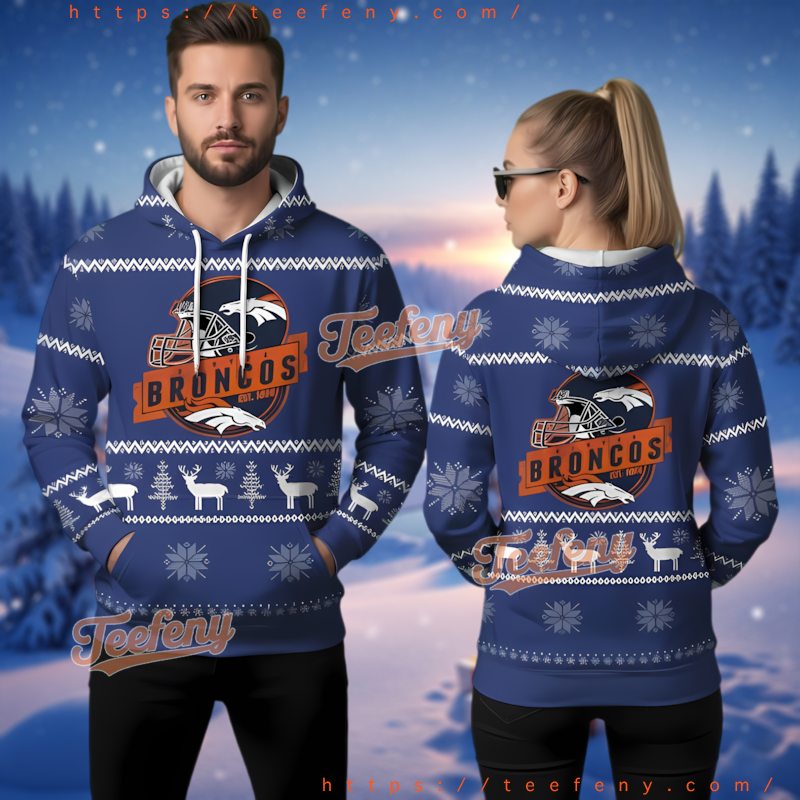 Denver Broncos Blue Ugly Christmas 3D Hoodie Mens Womens