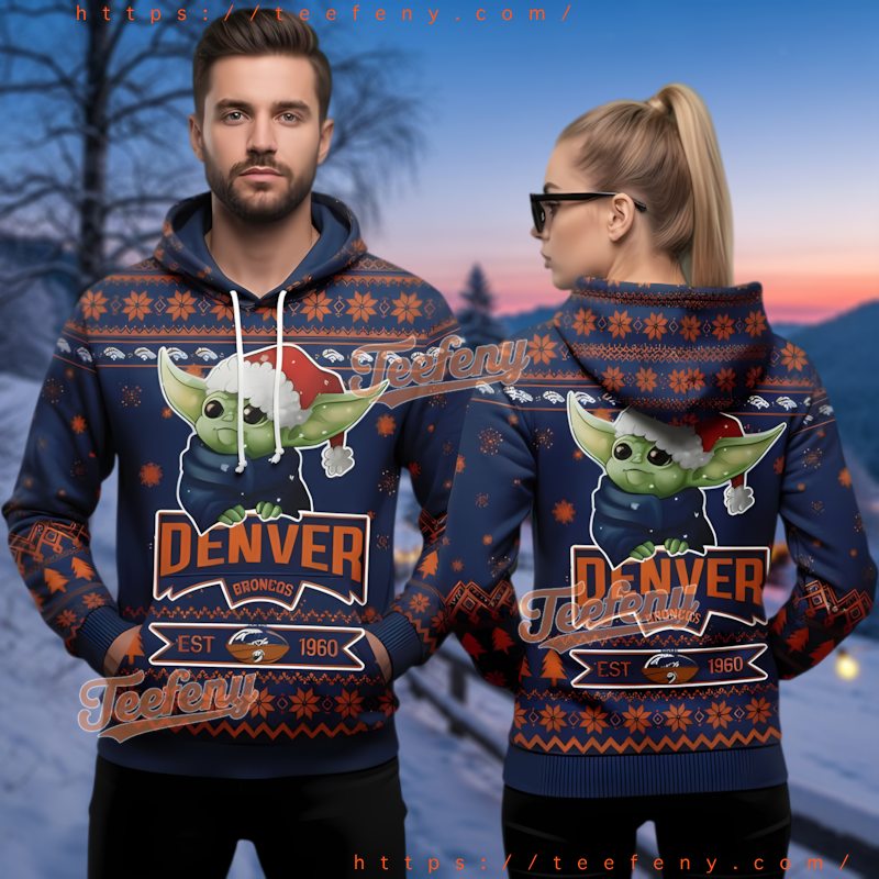 Denver Broncos Christmas Grogu Star Wars Ugly 3D Hoodie