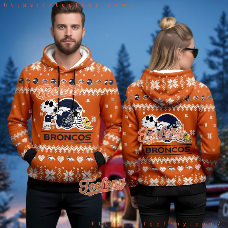 Denver Broncos Cute Snoopy Woodstock Ugly Christmas Hoodie 3D