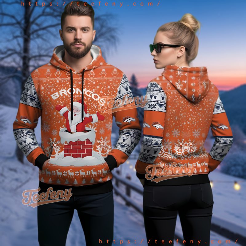 Denver Broncos Funny Santa Claus Orange Ugly Christmas Hoodie 3D