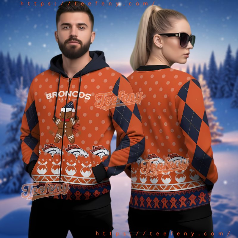 Denver Broncos Gingerbread Man 3D Ugly Christmas Hoodie Nfl Holiday Gear