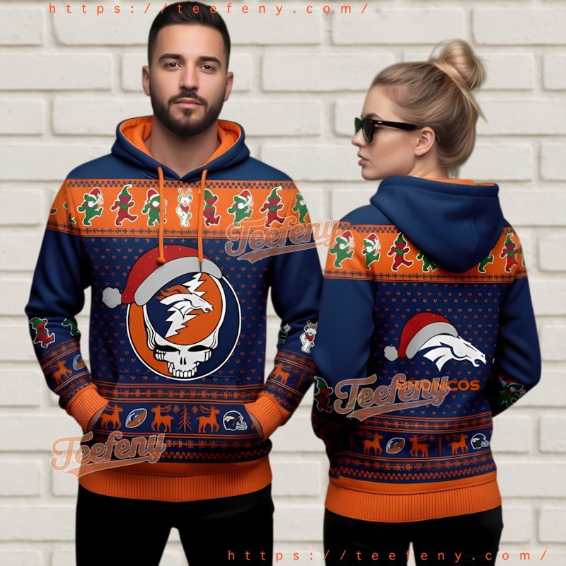 Denver Broncos Grateful Dead Skull 3D Ugly Christmas Hoodie