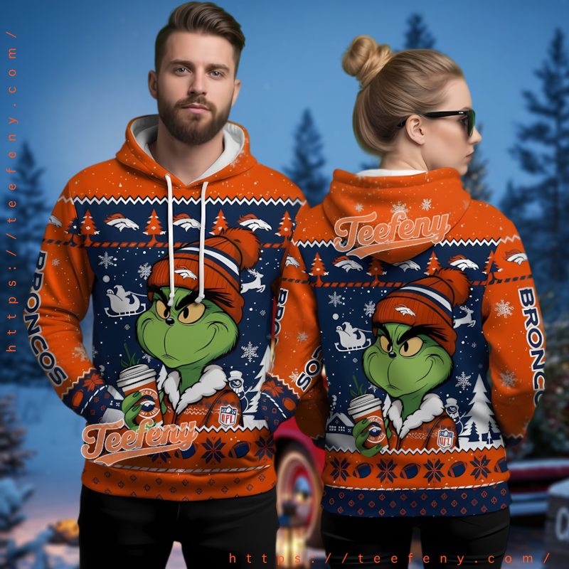 Denver Broncos Grinch Coffee Ugly Christmas Hoodie 3D
