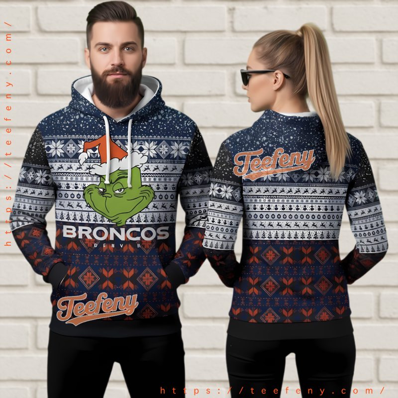 Denver Broncos Grinch Football Ugly Christmas 3D Hoodie For Men Women Denver Broncos Grinch Football Ugly Christmas 3D Hoodie For Men Women