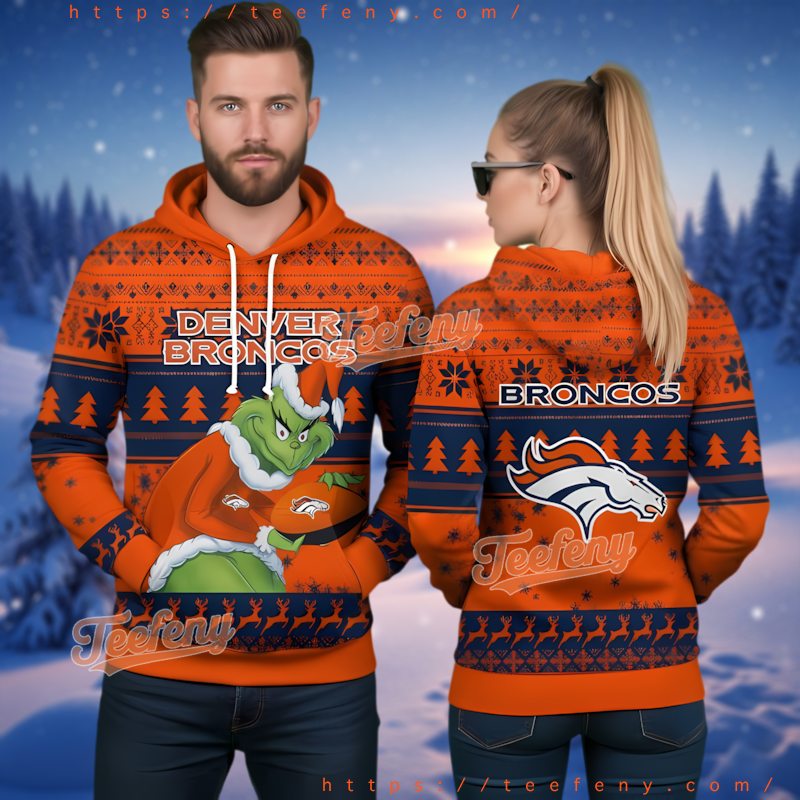 Denver Broncos Grinch Stealing Ball Ugly Christmas 3D Hoodie