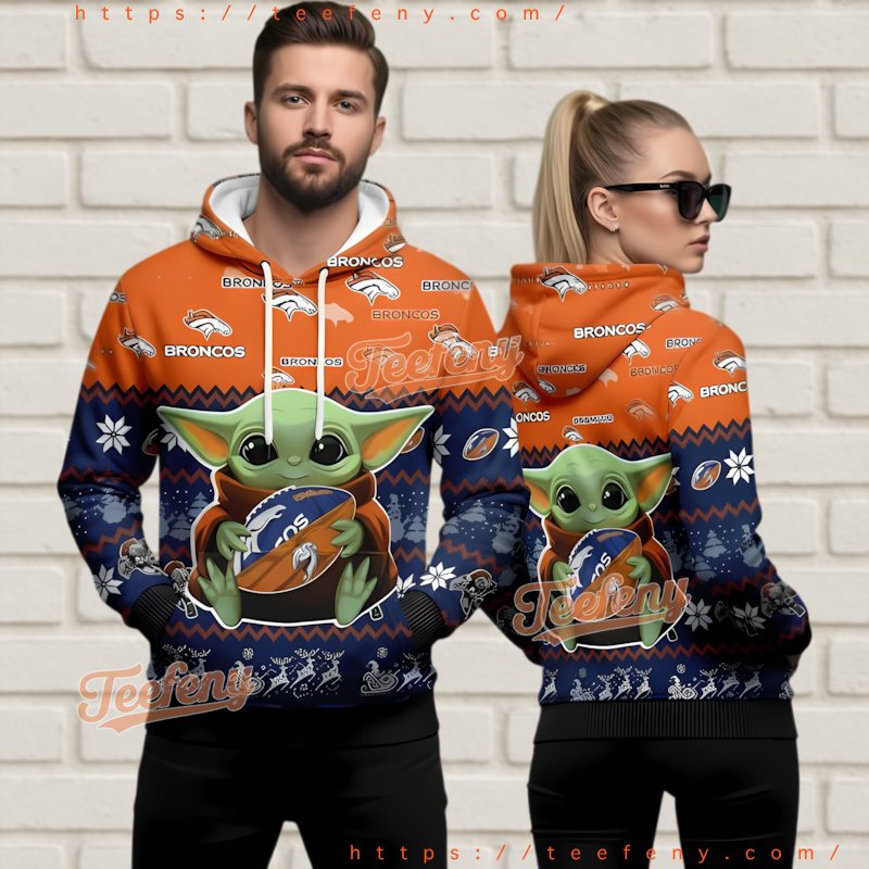 Denver Broncos Grogu 3D Ugly Christmas Hoodie Winter Apparel