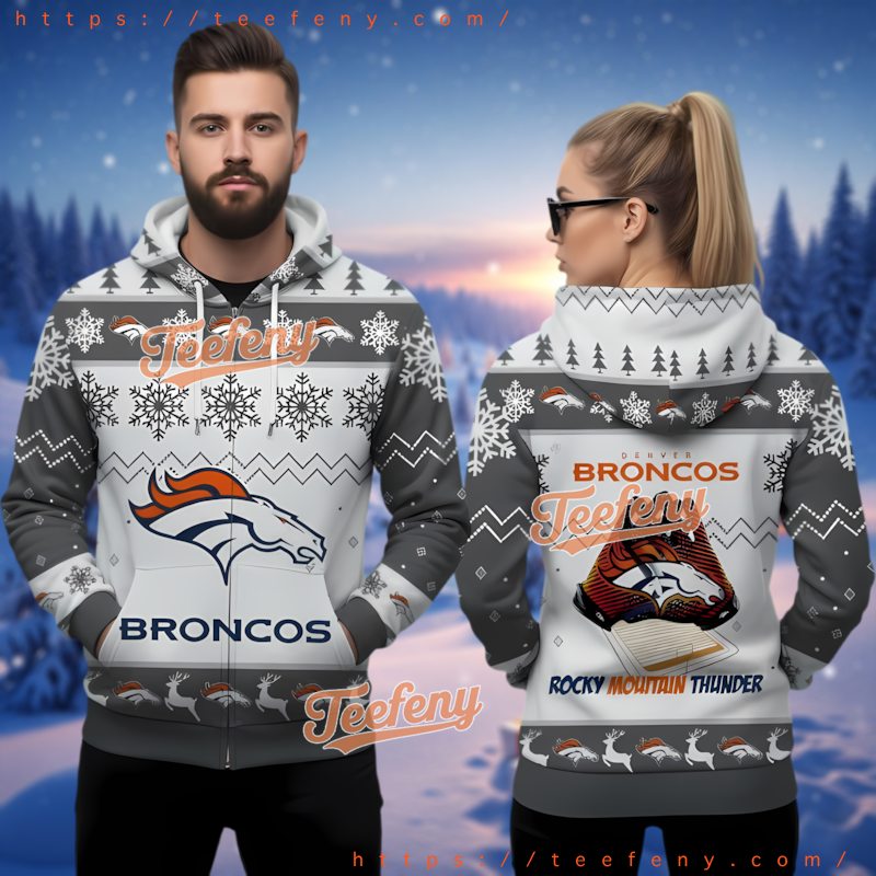 Denver Broncos Horse Logo Grey Ugly Christmas Hoodie 3D