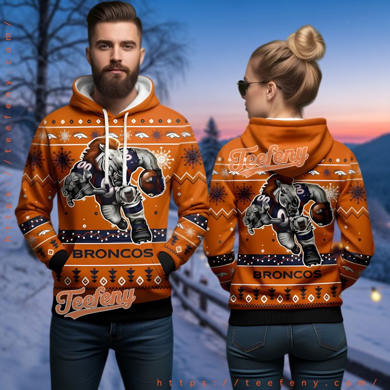 Denver Broncos Mascot Ugly Christmas Hoodie 3D All Over Print