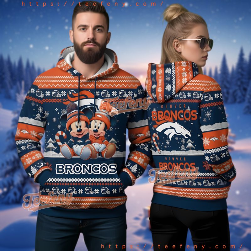 Denver Broncos Mickey Minnie Ugly Christmas 3D Hoodie
