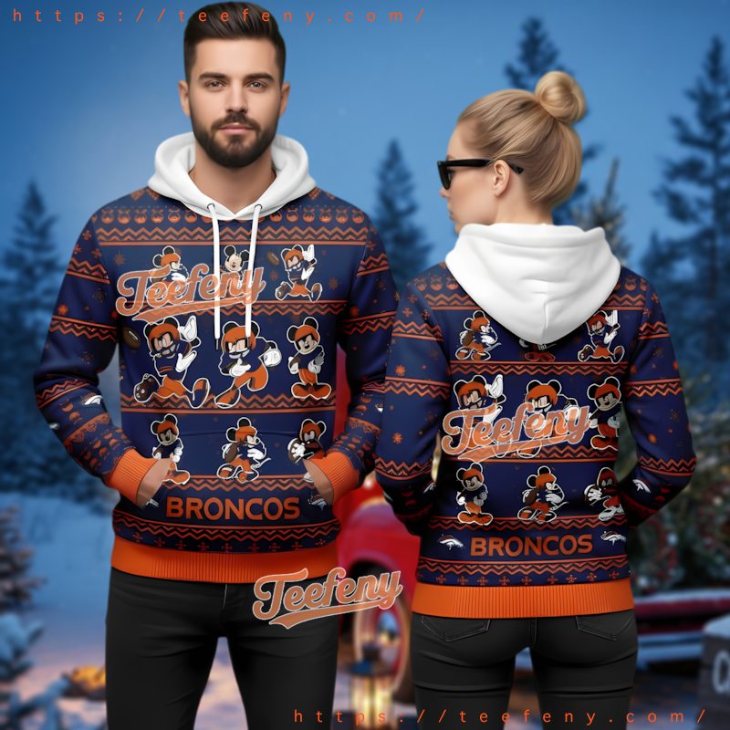 Denver Broncos Mickey Mouse 3D Ugly Christmas Hoodie Fan Gift