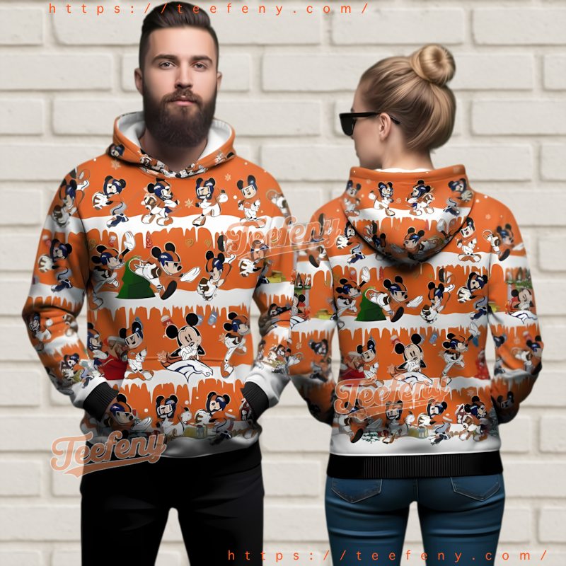 Denver Broncos Mickey Mouse Pattern Ugly Christmas 3D Hoodie