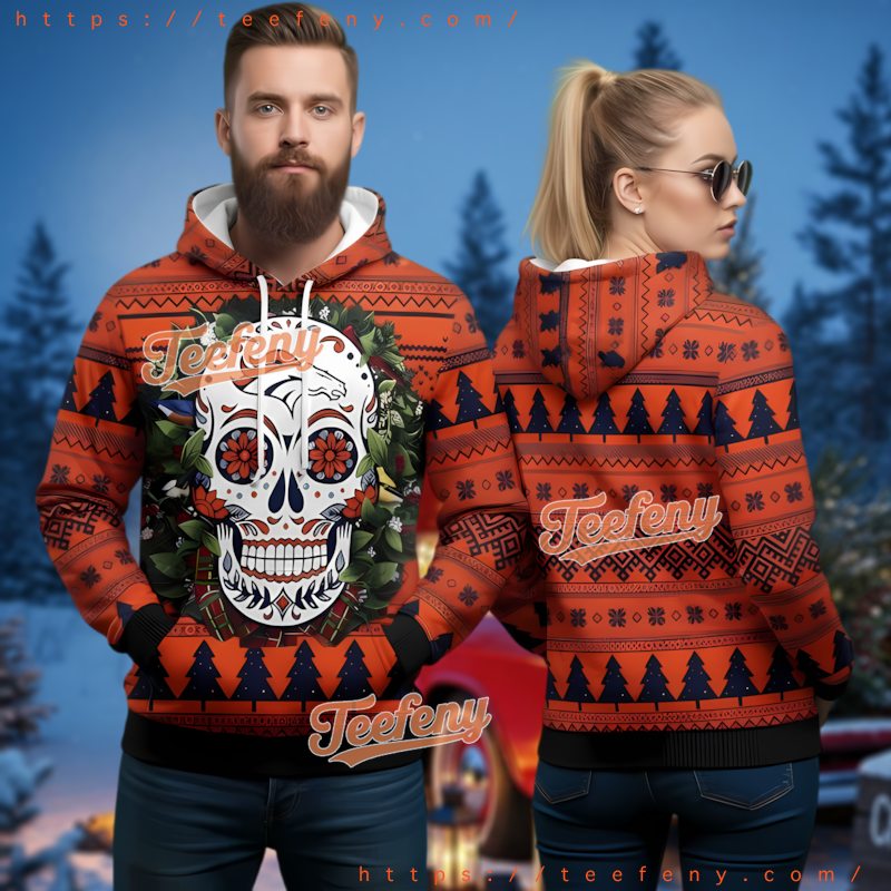 Denver Broncos Orange Sugar Skull Ugly Christmas 3D Hoodie