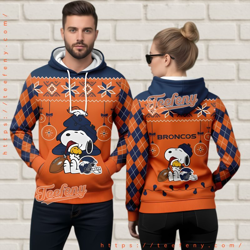 Denver Broncos Peanuts Characters 3D Ugly Christmas Hoodie