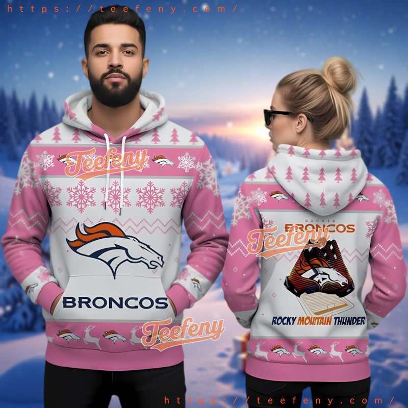 Denver Broncos Pink 3D Ugly Christmas Hoodie Fan Apparel