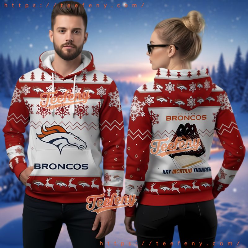 Denver Broncos Red Ugly Christmas 3D Hoodie Rocky Mountain Design