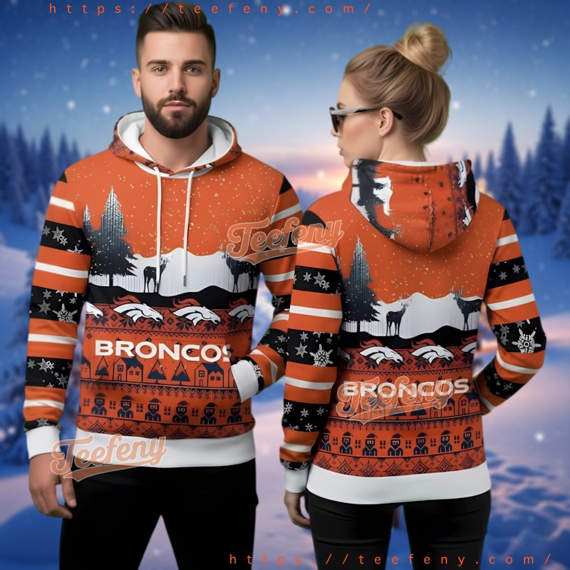 Denver Broncos Reindeer Forest 3D Ugly Christmas Hoodie Fan Gift