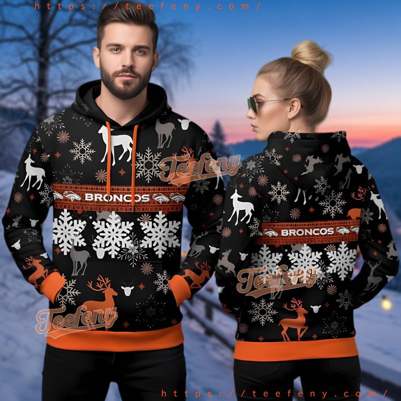 Denver Broncos Reindeer Snowflake Ugly Christmas Hoodie 3D Pattern