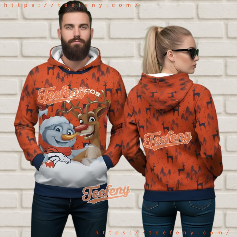 Denver Broncos Rudolph Snowman Ugly Christmas Hoodie 3D