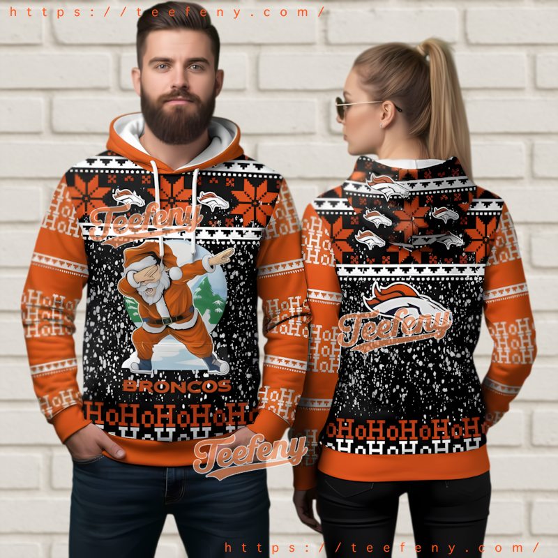 Denver Broncos Santa Ho Ho Ho 3D Ugly Christmas Hoodie