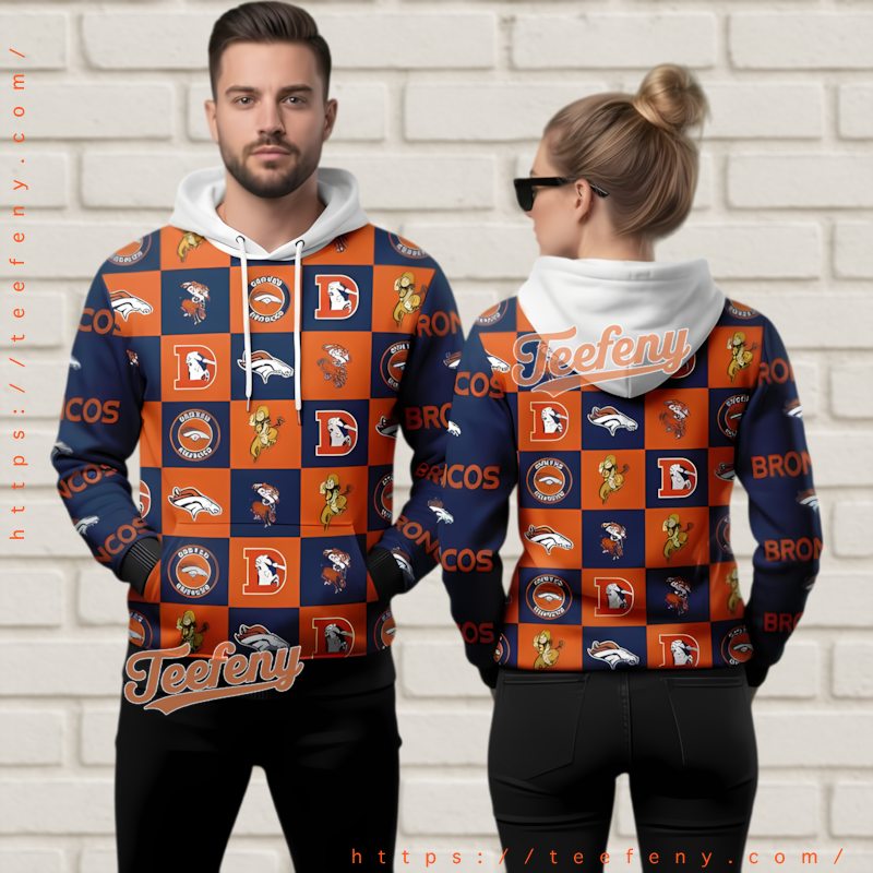 Denver Broncos Ugly Christmas 3D Hoodie Checkerboard Pattern