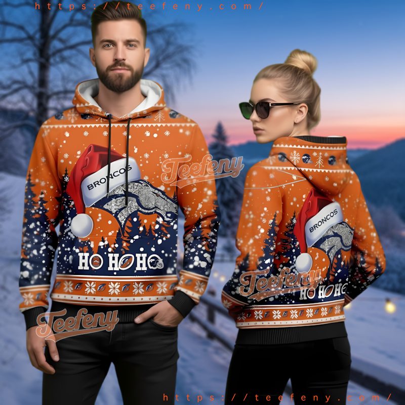 Denver Broncos Ugly Christmas Hoodie 3D Ho Ho Ho Snow Design