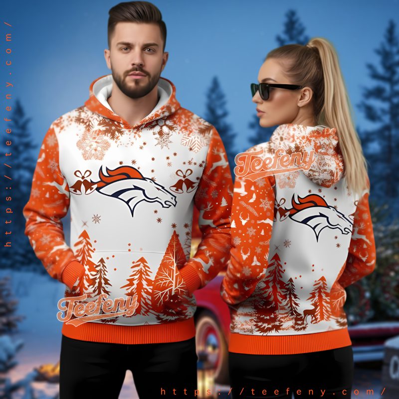 Denver Broncos Winter White Orange 3D Ugly Christmas Hoodie
