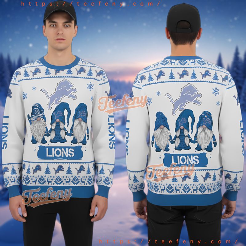 Detroit Lions Christmas Gnomes Ugly Christmas Sweater