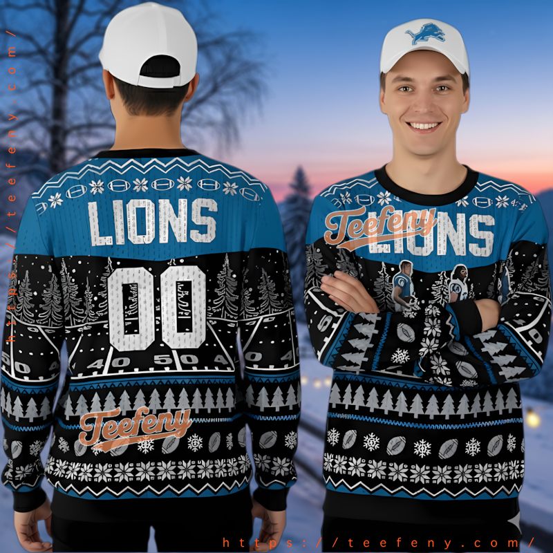 Detroit Lions Christmas Sweater Mens Custom Game Day